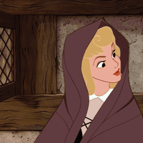 Cartoon Woman in Purple Hooded Cloak