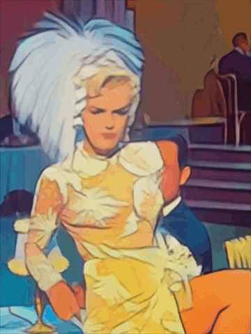 Cartoon Woman in White Feathered Hat