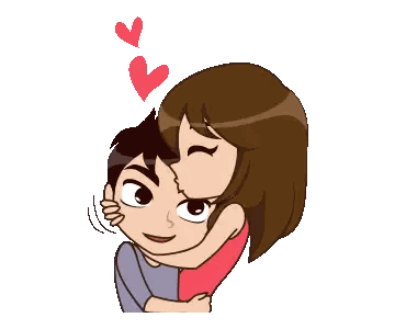 Cartoon Woman Kissing Man on Cheek with Hearts