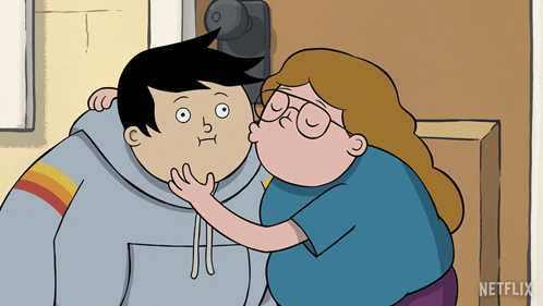 Cartoon Woman Kissing Man