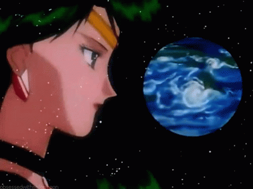 Cartoon Woman Looking at Planet