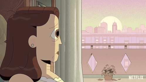 Cartoon Woman Looking Out Window With Netflix Logo