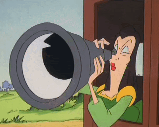 Cartoon Woman Looking Through Telescope With Large Eye