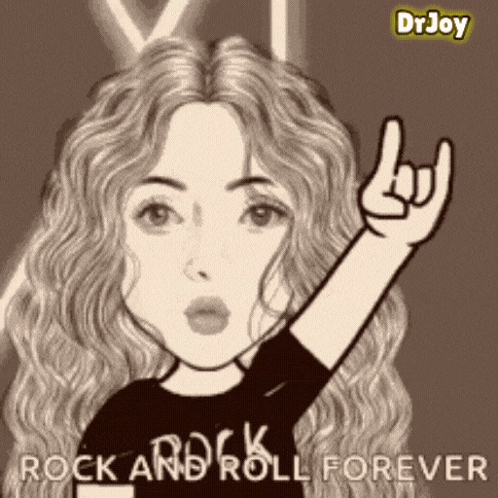 Cartoon Woman Making Rock and Roll Sign