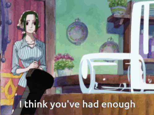 Cartoon Woman Next to Blender Saying I Think You've Had Enough