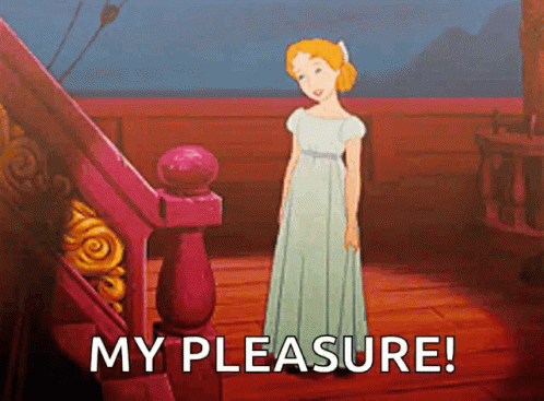 Cartoon Woman Next To Railing Saying My Pleasure GIF