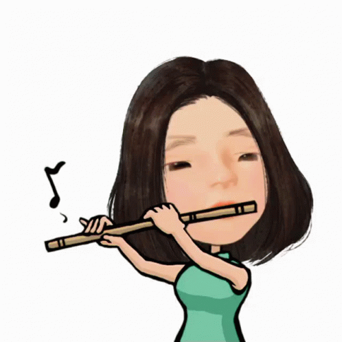 Cartoon Woman Playing Flute With Music Note