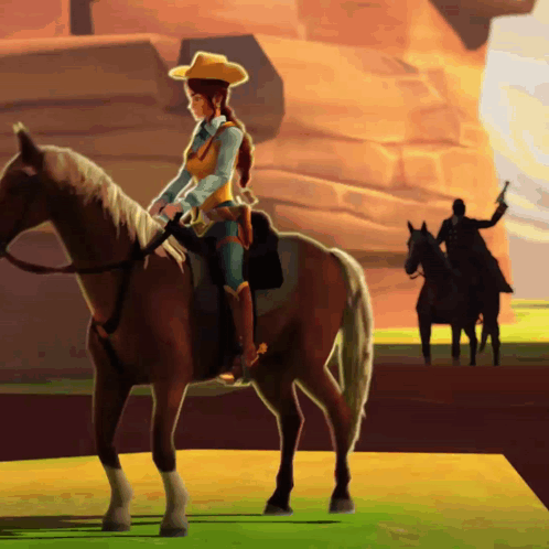 Cartoon Woman Riding Horse