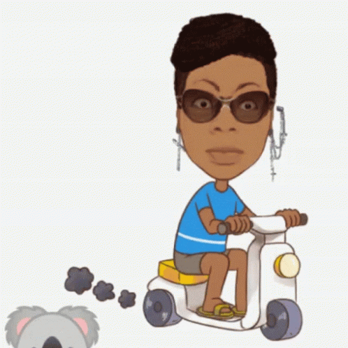 Cartoon Woman Riding Scooter Next to Koala