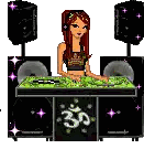 Cartoon Woman Sitting at DJ Table