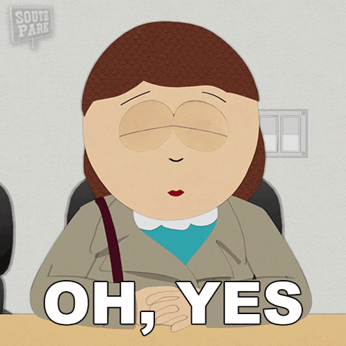 Cartoon Woman Sitting At Table Saying Oh Yes GIF