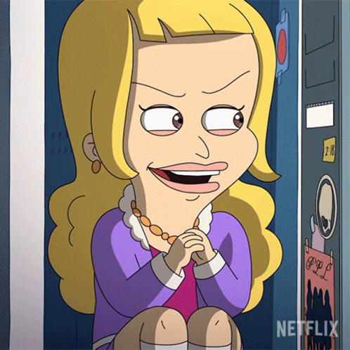 Cartoon Woman Sitting in Locker With Netflix Logo