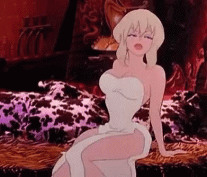 Cartoon Woman Sitting on Bench in White Dress