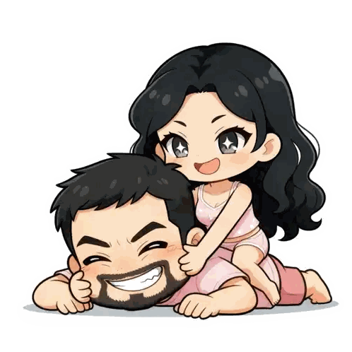 Cartoon Woman Sitting on Man's Shoulders