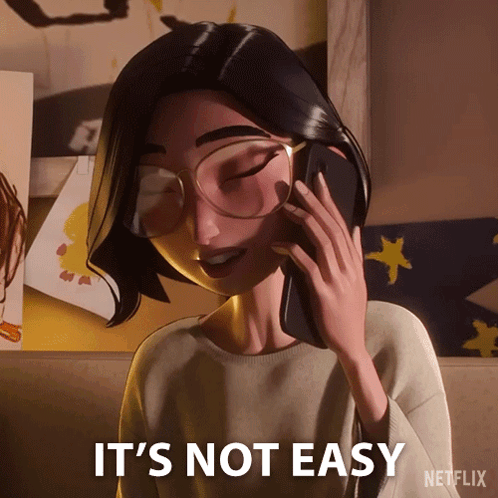 Cartoon Woman Talking on Cell Phone Saying It's Not Easy