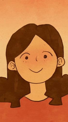 Cartoon Woman with Brown Hair and Red Shirt