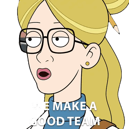 Cartoon Woman with Glasses We Make a Good Team