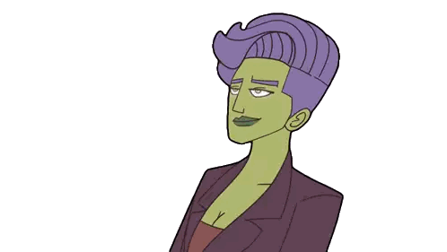Cartoon Woman with Green and Purple Hair