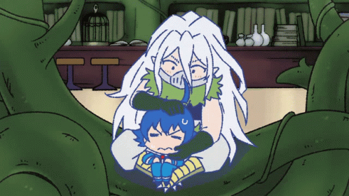 Cartoon Woman With Long White Hair Holding Child