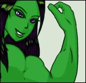 Cartoon Woman with Purple Eyes and Green Skin