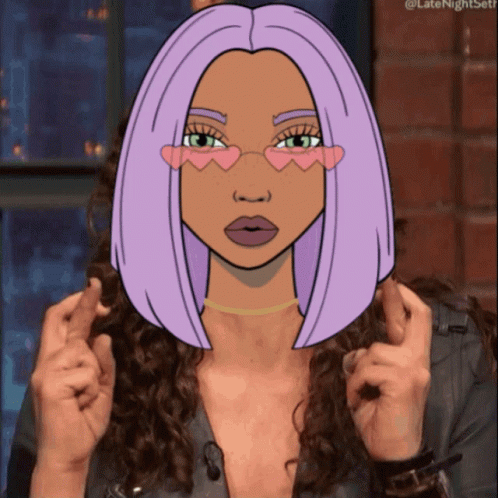 Cartoon Woman With Purple Hair And Heart Eyes GIF
