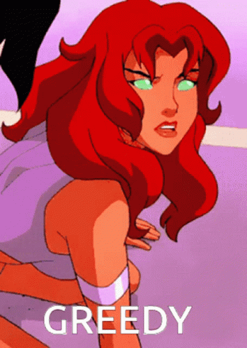 Cartoon Woman with Red Hair and Green Eyes Greedy
