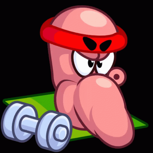 Cartoon Worm Lifting Dumbbell