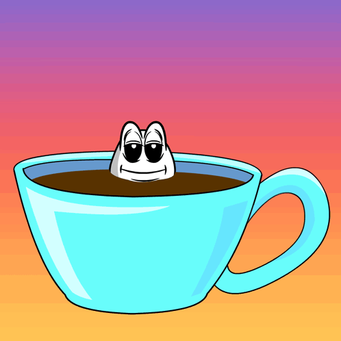 Cartoon Worm Sticking Head Out of Blue Coffee