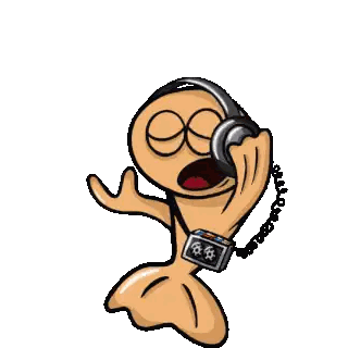 Cartoon Worm Wearing Headphones and Watch