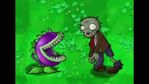 Cartoon Zombie Next To Carnivorous Plant GIF