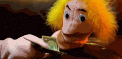 Cloth Puppet Stock Happy Counting His Cash GIF
