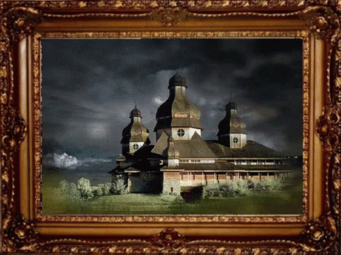 Castle Framed Picture Under Dark Sky GIF