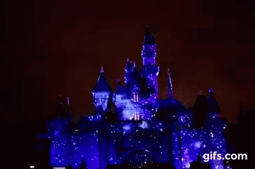 Castle Lit Up With Purple Lights