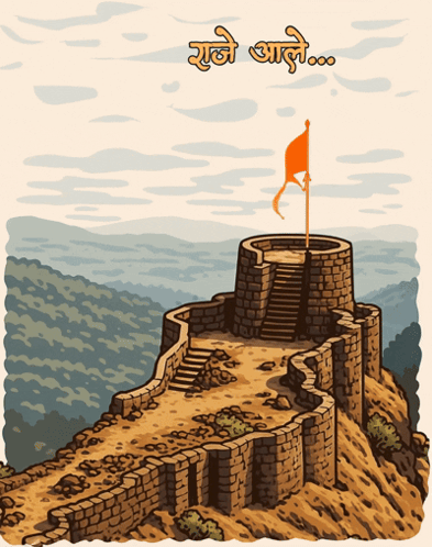 Castle on Hill With Flag and Raje Aale