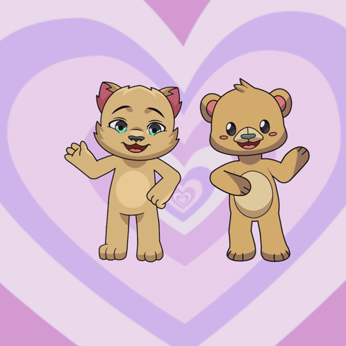 Cat And Bear Holding Hands Purple Heart GIF