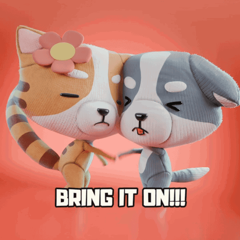 Cat And Dog Saying Bring It On GIF