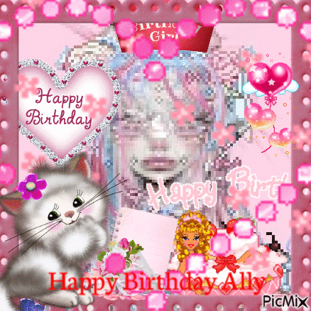Cat And Heart Saying Happy Birthday GIF