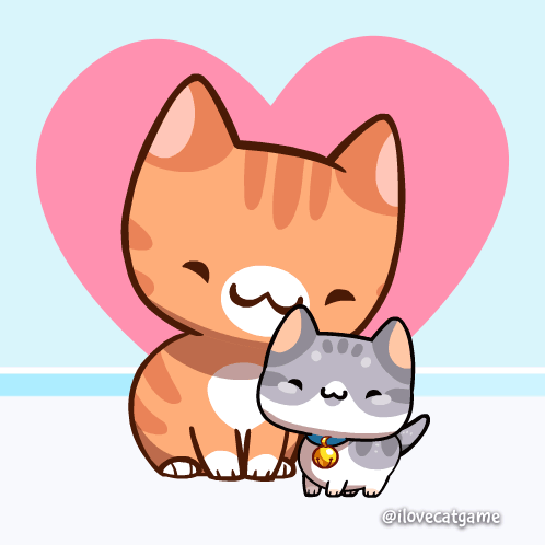 Cat And Kitten Cartoon With Heart Behind Them GIF