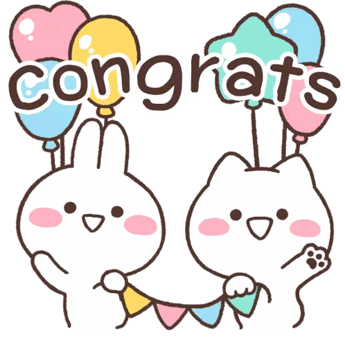 Cat and Rabbit Holding Balloons 'Congrats