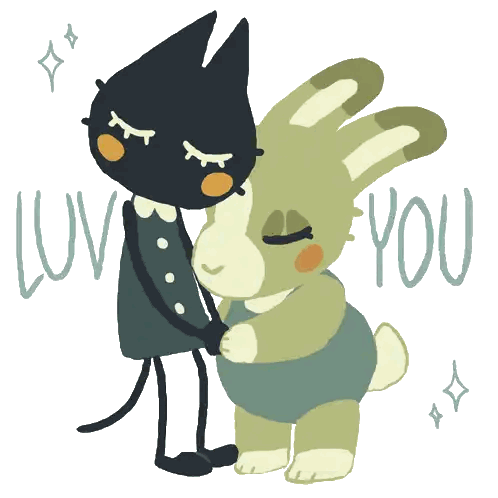 Cat and Rabbit Hugging Love You