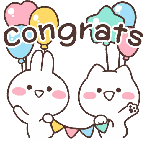 Cat and Rabbit With Balloons and Congrats
