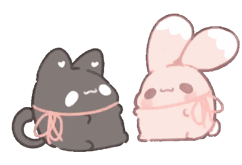 Cat and Rabbit with Heart Faces