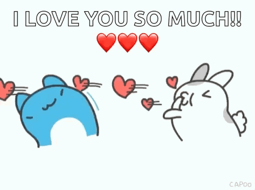 Cat and Rabbit With Heart Mouths