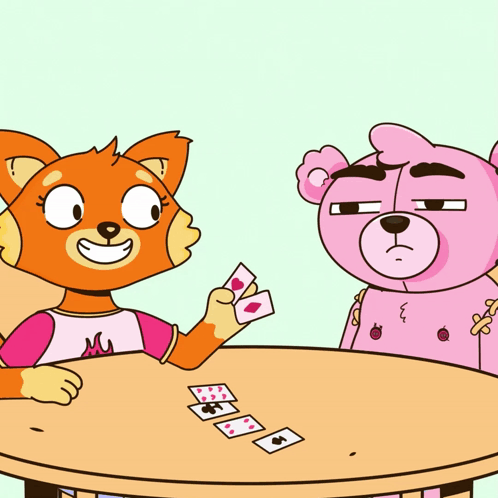 Cat and Teddy Bear Playing Card Game