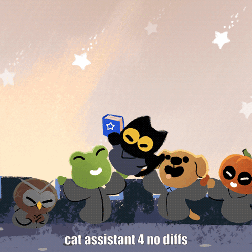 Cat Assistant 4 No Diffs Cartoon With Frog Owl Dog And Pumpkin GIF