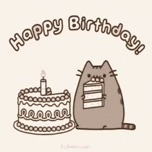 Pusheen Cat Happy Birthday Greyscale GIF