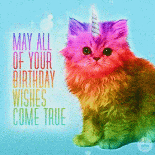 Rainbow Cat Happy Birthday Unicorn Horn GIF