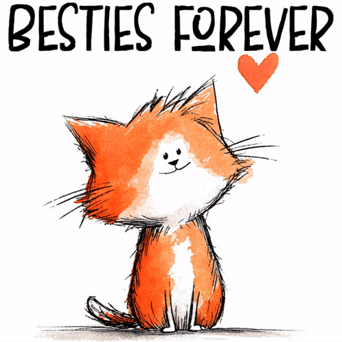 Cat Drawing With Besties Forever