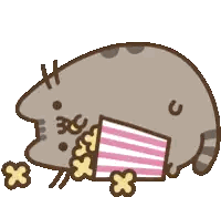 Cat Eating Popcorn From Striped Container