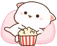 Cat Eating Popcorn on Pink Bean Bag